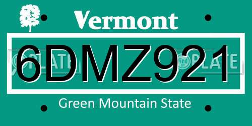 6DMZ921 Vermont License Plate