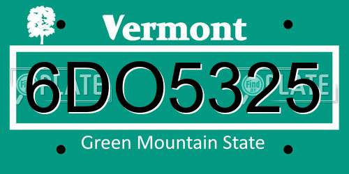 6DO5325 Vermont License Plate