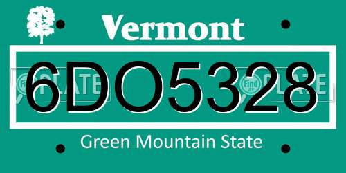 6DO5328 Vermont License Plate