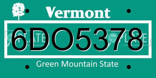 6DO5378 Vermont License Plate