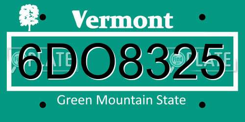 6DO8325 Vermont License Plate