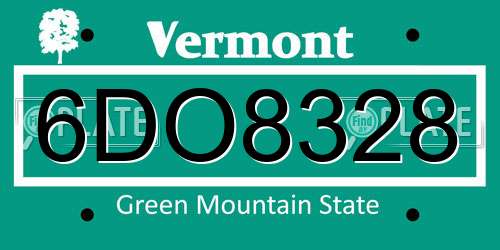 6DO8328 Vermont License Plate