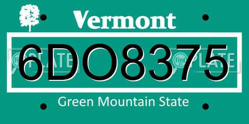 6DO8375 Vermont License Plate