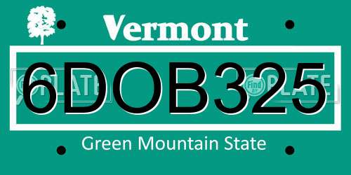 6DOB325 Vermont License Plate