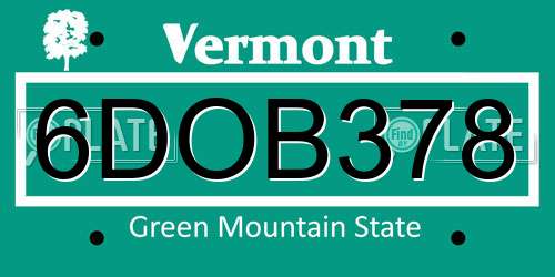 6DOB378 Vermont License Plate
