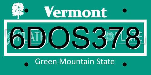 6DOS378 Vermont License Plate