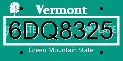 6DQ8325 Vermont License Plate
