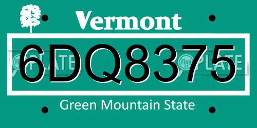 6DQ8375 Vermont License Plate