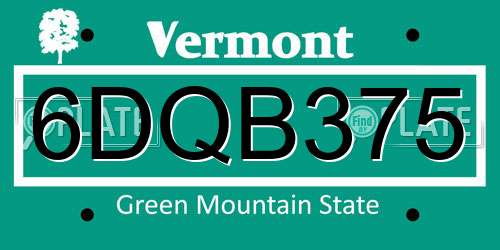 6DQB375 Vermont License Plate