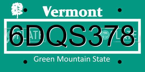 6DQS378 Vermont License Plate