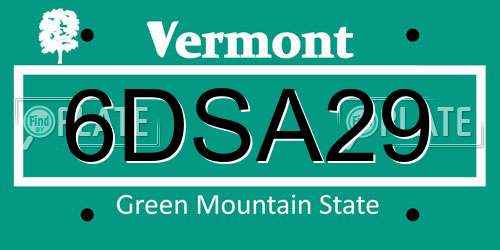 6DSA29 Vermont License Plate