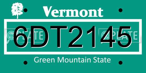 6DT2145 Vermont License Plate