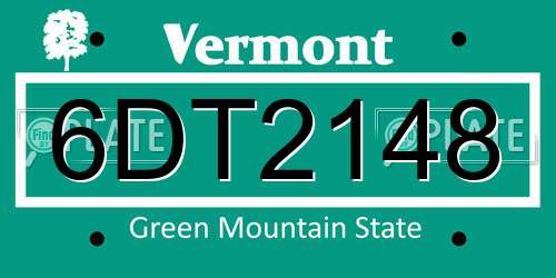 6DT2148 Vermont License Plate