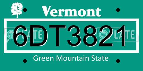 6DT3821 Vermont License Plate