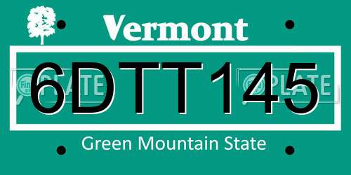 6DTT145 Vermont License Plate