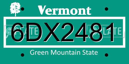 6DX2481 Vermont License Plate