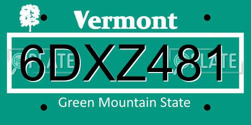 6DXZ481 Vermont License Plate