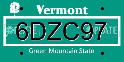 6DZC97 Vermont License Plate