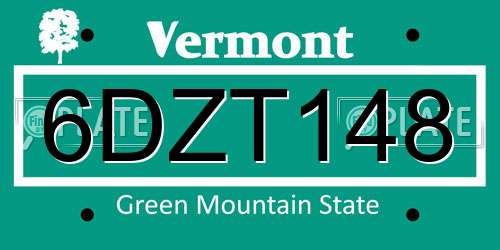 6DZT148 Vermont License Plate