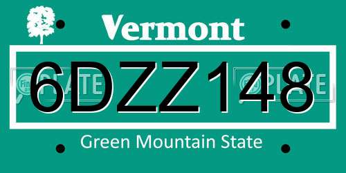6DZZ148 Vermont License Plate