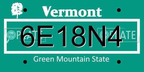 6E18N4 Vermont License Plate