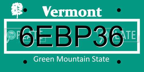 6EBP36 Vermont License Plate