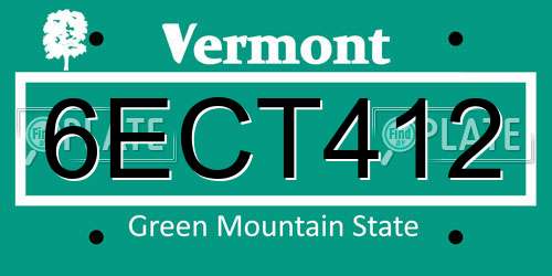 6ECT412 Vermont License Plate