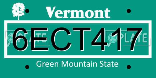 6ECT417 Vermont License Plate