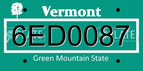 6ED0087 Vermont License Plate