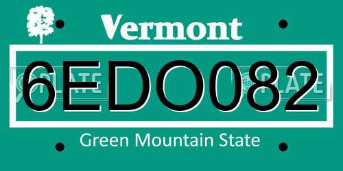 6EDO082 Vermont License Plate
