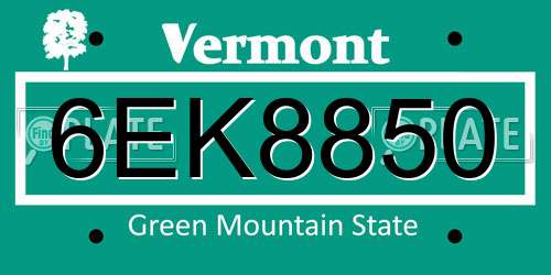6EK8850 Vermont License Plate