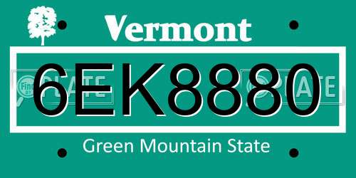6EK8880 Vermont License Plate