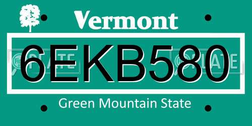 6EKB580 Vermont License Plate