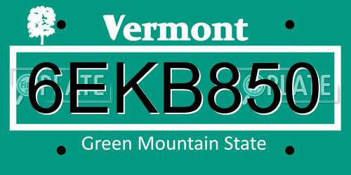 6EKB850 Vermont License Plate