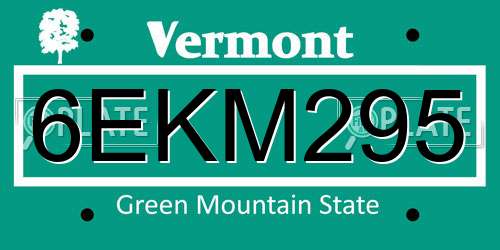 6EKM295 Vermont License Plate