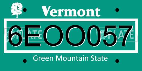 6EOO057 Vermont License Plate