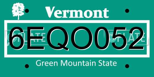 6EQO052 Vermont License Plate