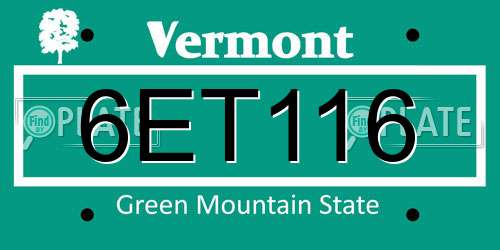 6ET116 Vermont License Plate