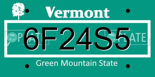 6F24S5 Vermont License Plate