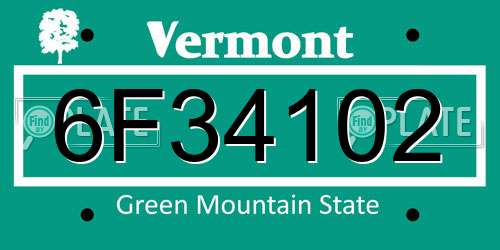 6F34102 Vermont License Plate