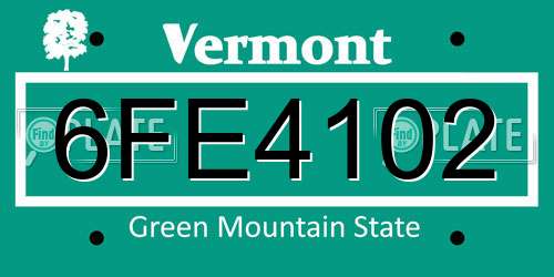6FE4102 Vermont License Plate
