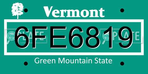 6FE6819 Vermont License Plate