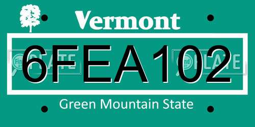 6FEA102 Vermont License Plate