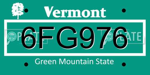 6FG976 Vermont License Plate