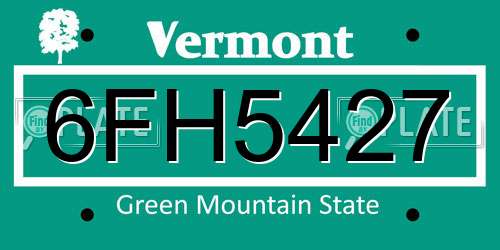 6FH5427 Vermont License Plate