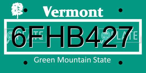 6FHB427 Vermont License Plate