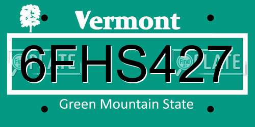 6FHS427 Vermont License Plate