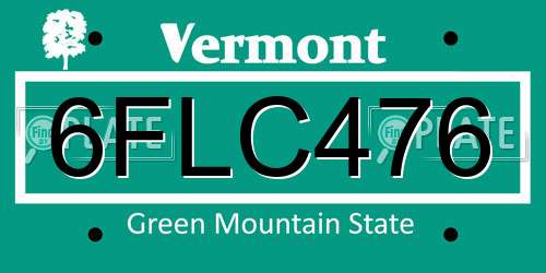 6FLC476 Vermont License Plate