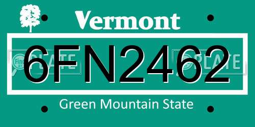 6FN2462 Vermont License Plate