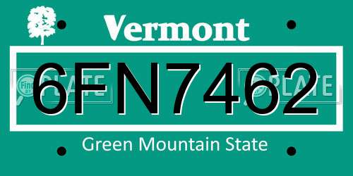 6FN7462 Vermont License Plate